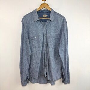 Faherty Slub Knit Button Down Shirt Blue Coastal Grandpa Beach Luxe Casual XL